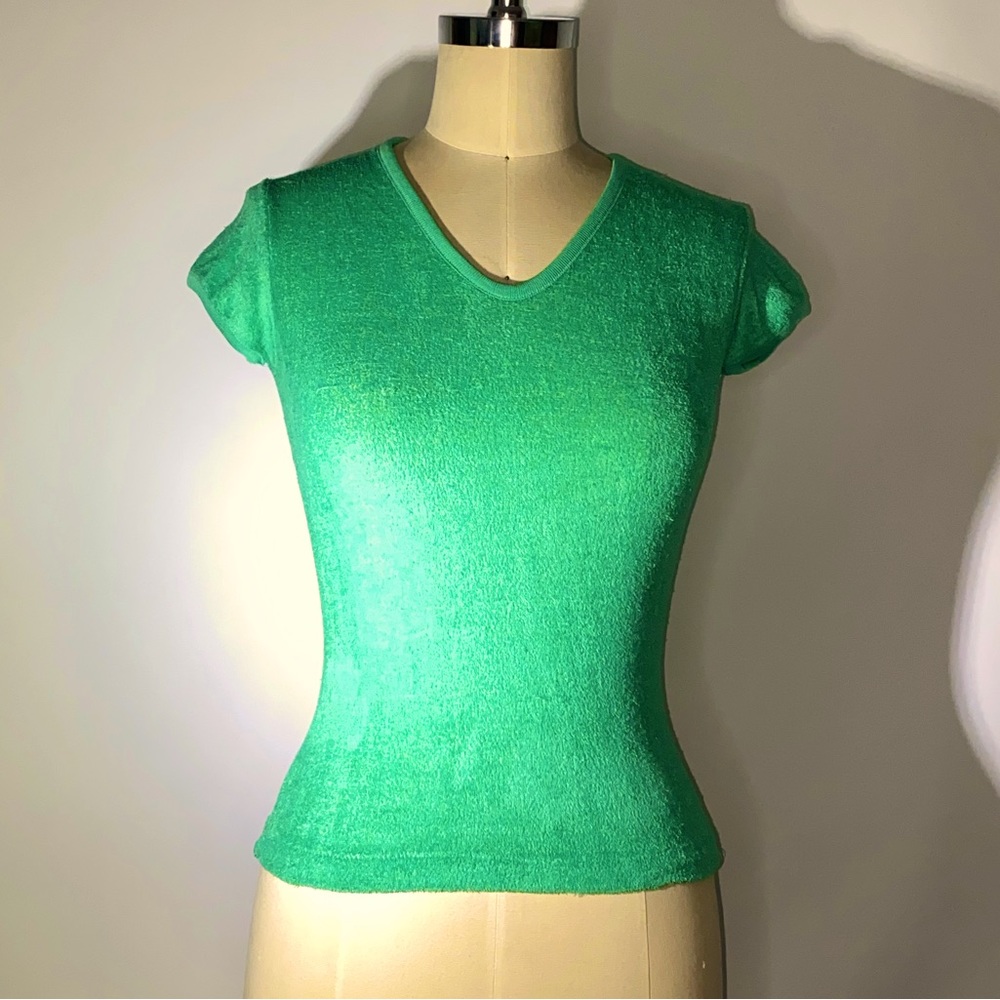 Vintage 70’s 80’s Terry Cloth Green Kids or XS extra Small top